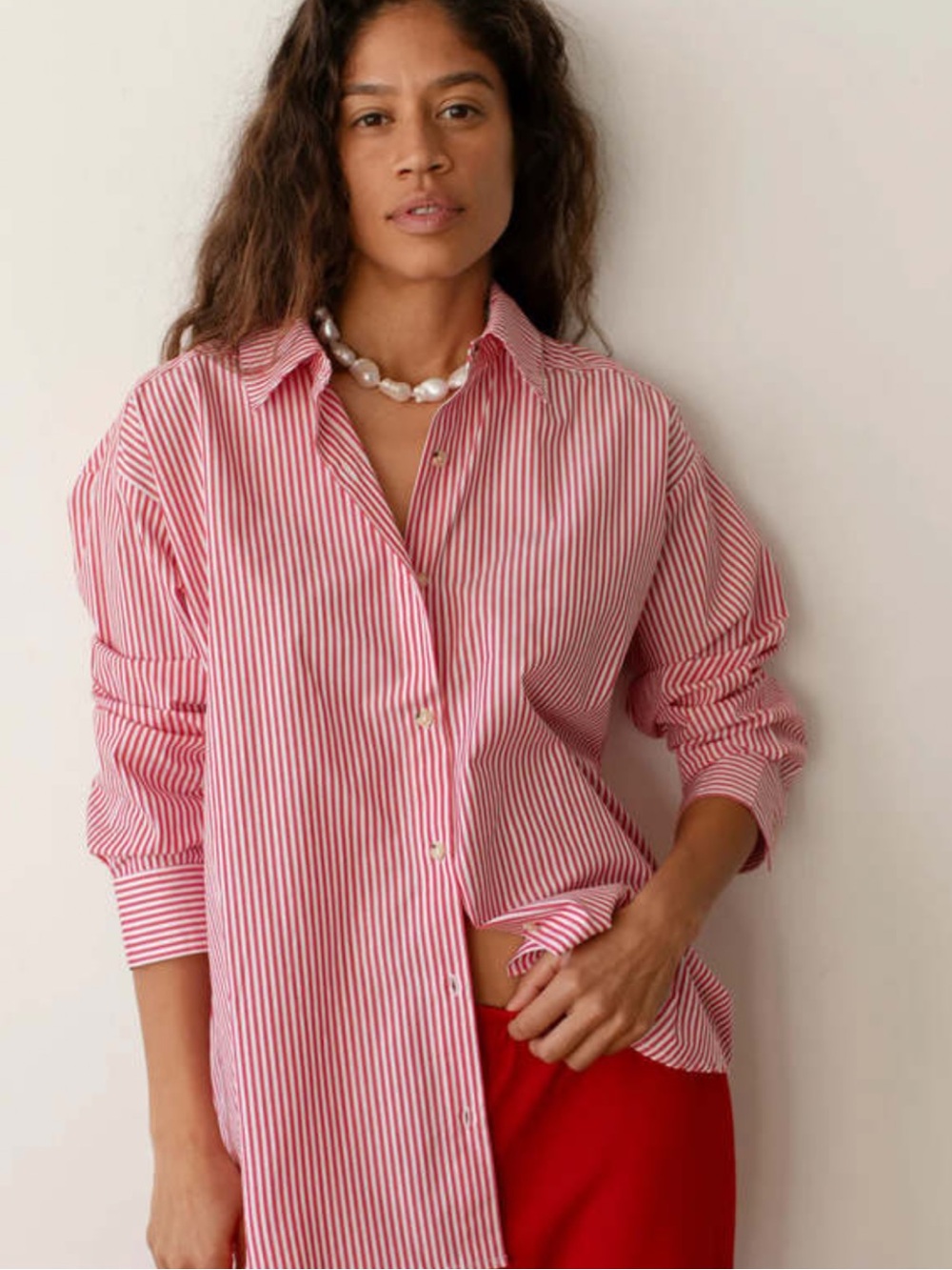 DONNI The Stripe Pop Shirt in Tomato Stripe